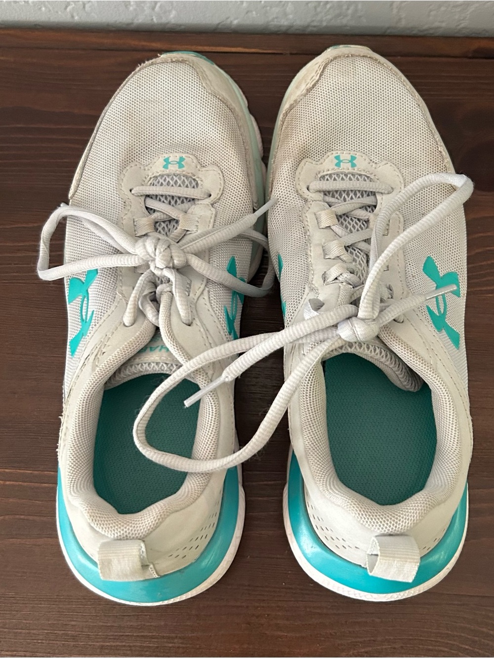 Under Armour Women’s Light Gray and Teal Athletic Sneakers